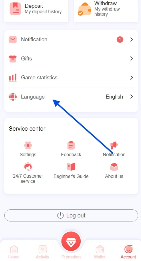click the Language option
